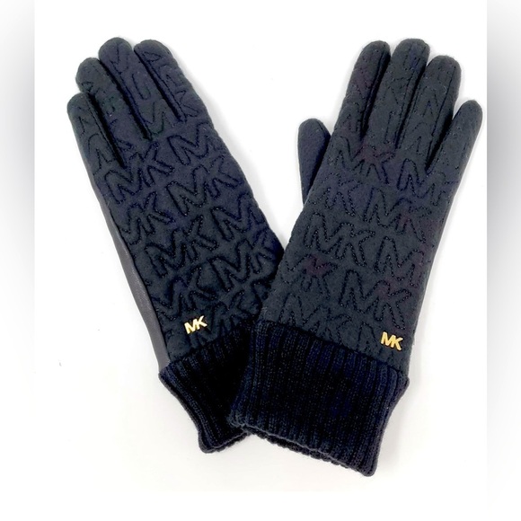 NWT MICHAEL KORS QUILTED LOGO DRIVING GLOVES WITH LEATHER TRIM BLACK - Picture 1 of 5